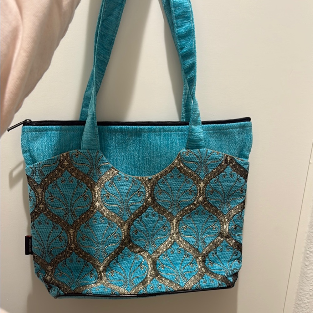 Elegant Blue and Gold Women's Tote Bag (NWOT)